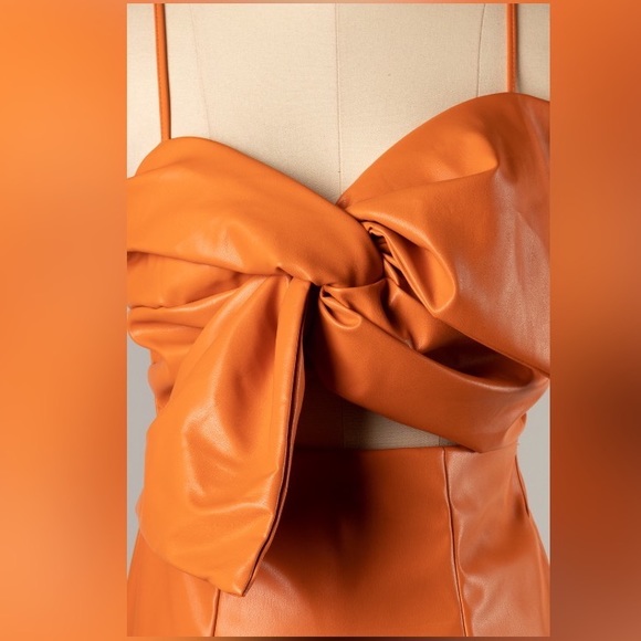 PU faux leather front bow dress - Picture 3 of 6